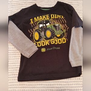 John Deere Kids Tractor Graphic Long Sleeve Shirt - Black and Gray